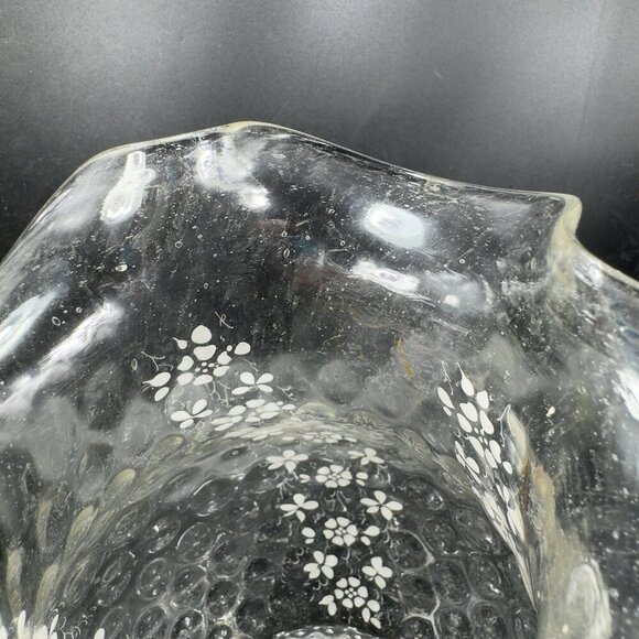 Antique Enameled Glass Pitcher Jug Hand Blown Optic Dot Manganese 365nm Green UV - Picture 9 of 16